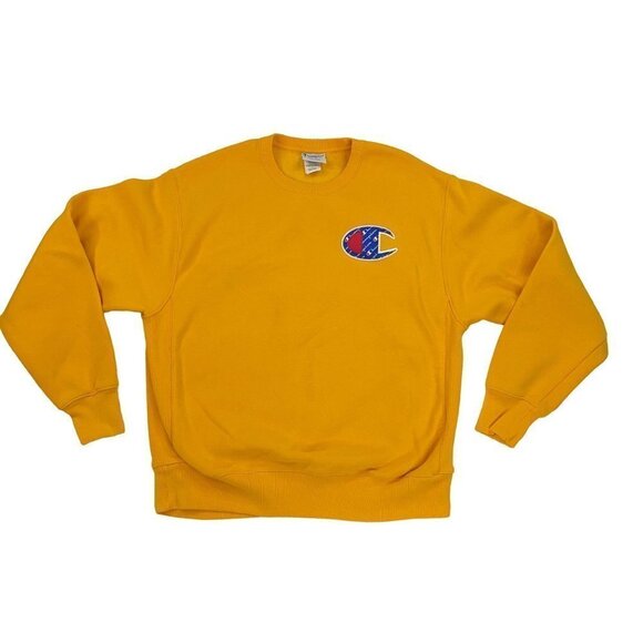 Champion LARGE Reverse Weave Big C Yellow Crewneck Sweatshirt - Picture 1 of 6